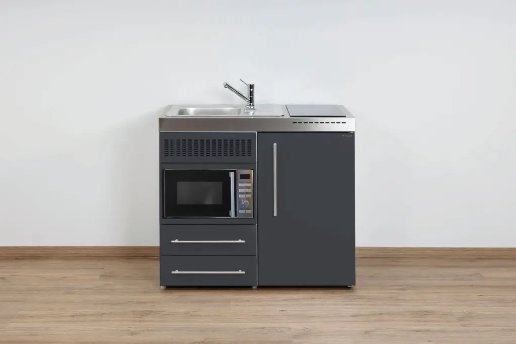 Minikeuken PREMIUMLINE MPM 100 Lei grijs koelkast - combi magnetron - vitro keramische kookplaat 